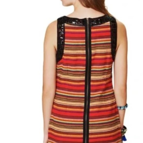 Free People New Romantics Tapestry Shift Dress Beaded Embellished Neck Sz 8 - Picture 3 of 8